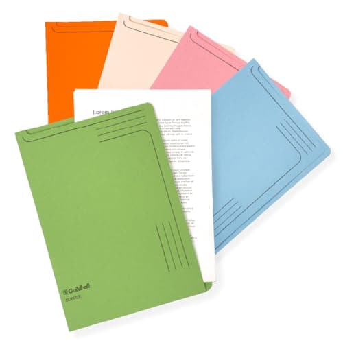 Image of Exacompta - Ref 4600Z - Guildhall - Slip file Pack of 50 315 x 230mm, 230gsm Filing Board, Top & Side Openings, Printed Space for Titles, Holds Approx. 50 Sheets of A4 Paper - Assorted Colours