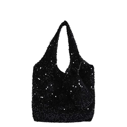 Image of GETBSTOOP Black Sequin Bag for Women Girls Glitter Sparkly Shoulder Tote Bag Large Capacity Shiny Shopping Bag Pouch Travel Daily Purse