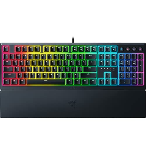Image of Razer Ornata V3 Gaming Keyboard: Low-Profile Keys - Mecha-Membrane Switches - UV-Coated Keycaps - Backlit Media Keys - 10-Zone RGB Lighting - Spill-Resistant - Magnetic Wrist Wrest - Classic Black
