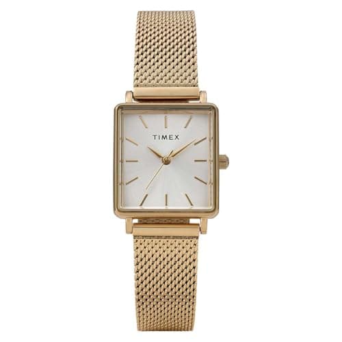 Image of Timex Women's Transcend 22 mm Quartz Watch - Gold-Tone Stainless Steel Mesh Bracelet with Silver-Tone Dial TW2Y26100