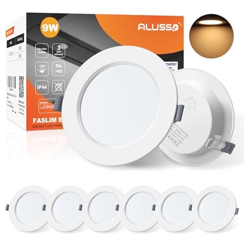 Image of ALUSSO LED Downlights for Ceiling 9W Ultra Slim LED Recessed Ceiling Spot Lights 3000K Warm White IP44 Waterproof Spotlights Ceiling Lights for Bathroom Kitchen Living Room, 6 Pack