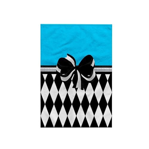 Image of 3dRose "Elegant Black and Harlequin with Aqua Blue and Printed Bow Towel, White, 15 x 22-Inch