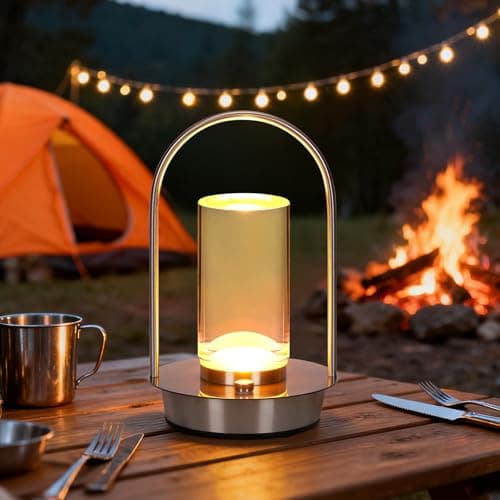 Image of VIMAZ Cordless Table Lamp Rechargeable,Protable Metal Gold Table Lamps,4000mAH Crystal Lantern Table Lamp Touch Lamp,3 Color Stepless Dimming Battery Operated Lamp for Indoor Outdoor,Camping (Silver)