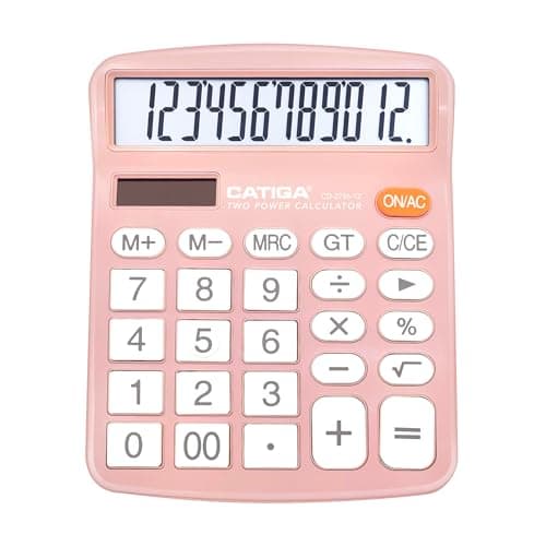 Image of CATIGA 12 Digits Desktop Calculator with Large LCD Display and Sensitive Button, Dual Solar Power and Battery, Standard Function for Office, Home, School, CD-2786