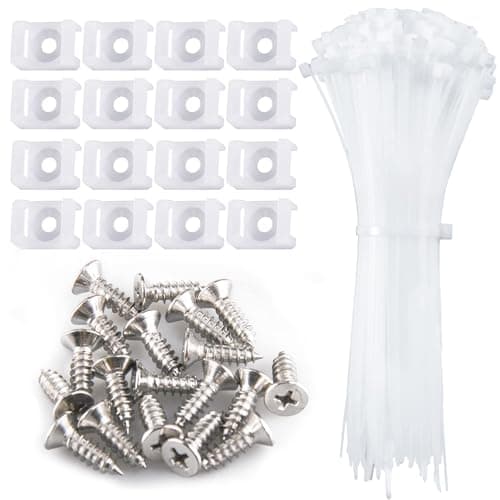 Image of 100 Pieces Cable Tie Mount Base Saddle Type Mount Wire Holder, 100 Pieces Cable Zip Ties with Self-Locking (203.2 x 3.3mm) and 100 Pieces Deep Thread Pan Head Screws (White)
