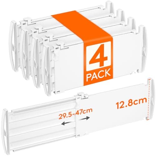 Image of Lifewit 4 Pack 5" High Drawer Dividers 30-47cm/11.5-18.5" Adjustable Drawer Dividers for Clothes, Expandable Kitchen Drawer Dividers Organisers, Drawers Separators for Bathroom/Bedroom/Office White