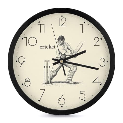 Image of Cricket Player Round Wall Clocks Non-Ticking Quartz Clock for Home Office Kitchen Decor