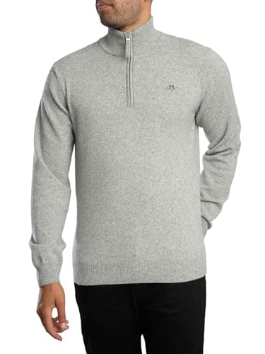 Image of GANT Men's Superfine Lambswool Half Zip Pullover Sweater, Grey Melange,