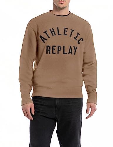 Image of REPLAY Men's Sweatshirt with Logo without Hood, Safari 989 (Brown), XXL