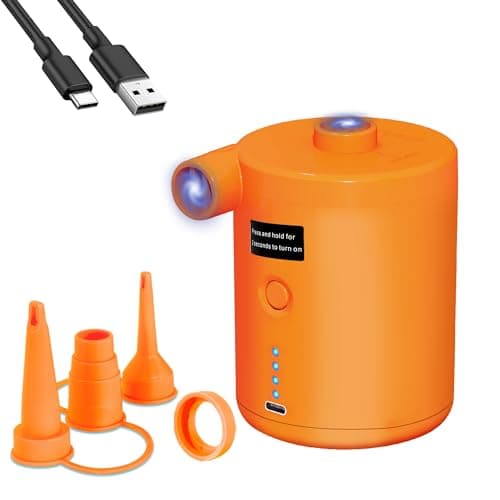 Image of Electric Pump for Inflatables, Rechargeable Airbed Pump with Fast Inflating/Deflating, 4000mAh Battery Blow Up Bed Pump with 3 Nozzles for Paddling Pool, Airbed, Mattress,Swimming Pool(Orange)