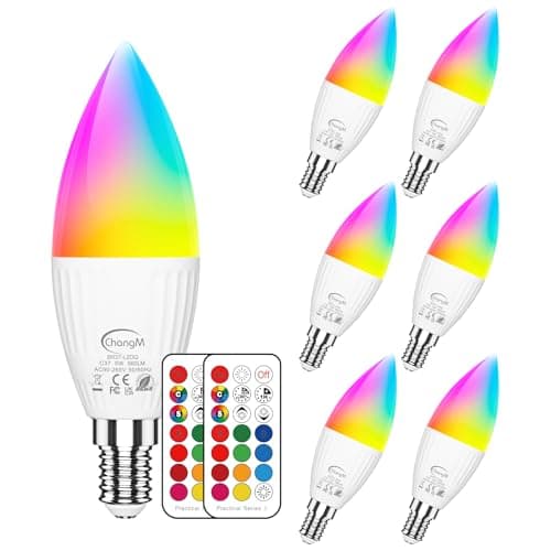 Image of E14 Colour Changing Bulb 5W LED Candle Bulbs Dimmable RGBW Light with Remote Control,40W Equivalent,Small Edison Screw Chandelier Lights,12 Colors, 2 Modes, RGB+Cool White 5700K