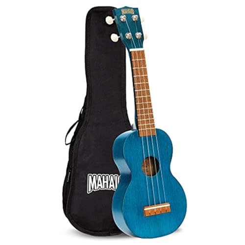Image of Mahalo Kahiko Soprano Ukulele for Beginners, Quality Musical String Instrument with Geared Machine Head & Instrument Case, Small Ukulele for Kids & Adults, Transparent Blue