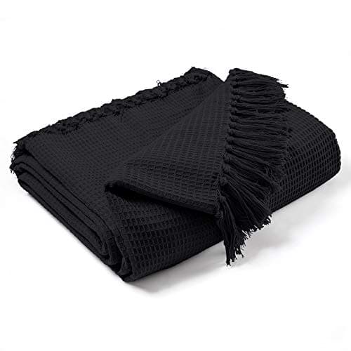 Image of EHC Waffle Cotton Woven Large Sofa Throw 2 Seater Chair/Sofa/Bed 178 x 254 cm, Black