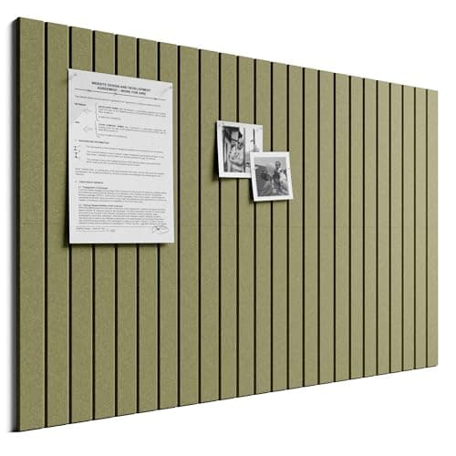 Image of Bumusty Large Cork Board Alternative-36 x 24" Felt Bulletin Board Tiles, with 30 Pushpins, 40 Adhesive Tabs, 6-Pack Slat Wall Paneling, Cork Boards for Office Push Pin Board Felt Board-Olive Green