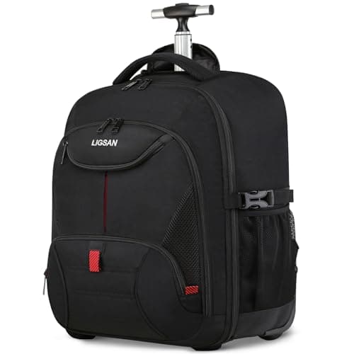 Image of LIGSAN Travel Backpack with Wheels, 17inch Wheeled for Men Women Rolling Laptop Bags on Wheels Waterproof Rucksack Cabin Bag Trolley Suitcase Business College School Bag, Black
