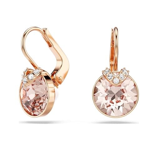 Image of Swarovski Bella Drop Pierced Earrings, with Pink Crystals, Rose-Gold Tone Plated Setting and Clear Crystal Pavé, a Part of the Bella Collection