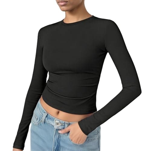 Image of OYIWINMI Womens Long Sleeve Basic Tops Crew Neck Thermal Shirts Stretch Fitted Underscrubs Layer Tee Black XXS-L