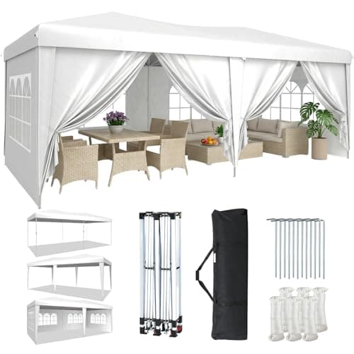Image of Aoxun Pop Up Gazebo 3x6m with 6 Removable Sidewalls, Waterproof Instant 10x20ft Tent, UV Protected Large Heavy Duty Party Canopy for Outdoor Events and Weddings (White)
