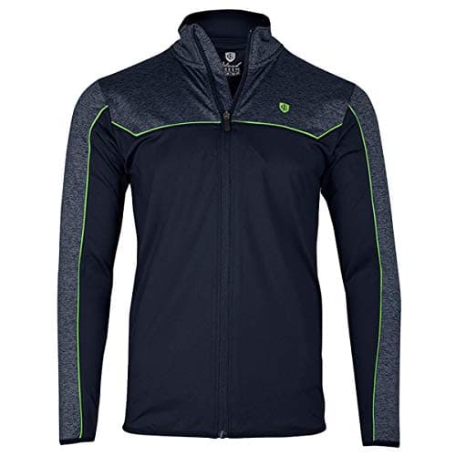 Image of Island Green Golf IGTL2010 Mens 1/4 Zip Neck Contrast Performance Mid Layer Jacket, Blue Marl/Lime Green, Large
