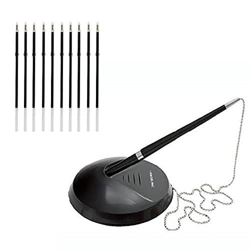Image of NEO+ Quality Reception Pen Desk Set On Chain With Stand - Black Counter Pen, 10 FREE REFILLS INCLUDED (1 PEN + 10 REFILLS)