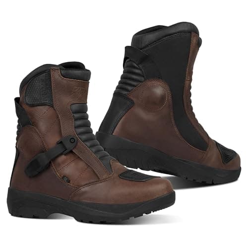 Image of RAXID Storm Motorcycle Adventure Boots Waterproof Motorbike Shoes Men and Women Genuine Leather CE Approved Boots (Brown, UK Footwear Size System, Adult, Men, Numeric, Medium, 10)