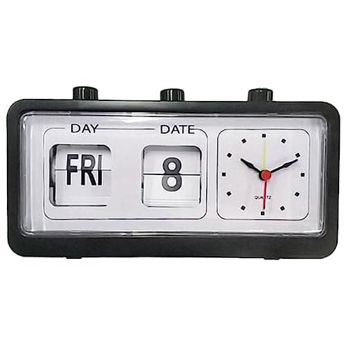 Image of Haptufer Mechanical Flip Alarm Clock With Calendar - Digital Desktop Display, Home Retro Decor, Black