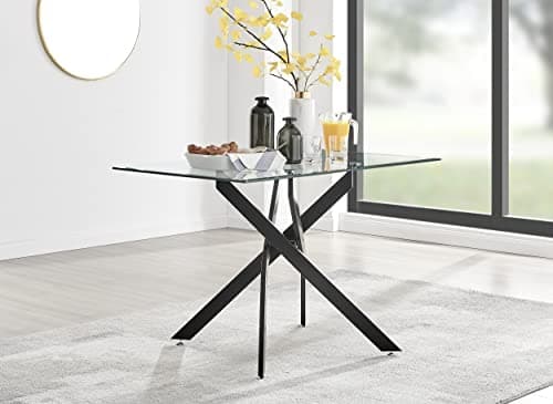 Image of Furniturebox UK Leonardo 4 Seater Black Leg Rectangular Glass & Metal Modern Dining Table