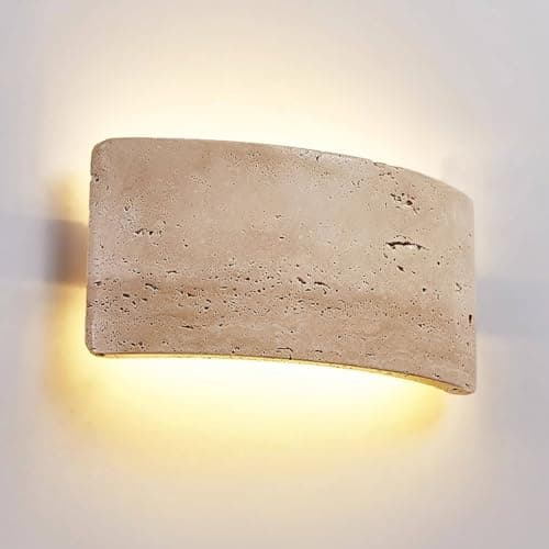 Image of ZHKABEG Hardwired LED Stone Wall Sconce, Natural Yellow Travertine Wall Lights with 3000K Warm White, Mid Century Modern Marble Wall Lamp for Bedroom Living Room Hallway Stairway