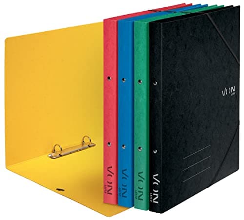 Image of VON Leitz 30120099, 30121099 A4 Ring Binder with 2 Rings, Elastic Closure, Cardboard, 25 mm Spine Width, for 140 Sheets, Ring Binder for School, Study & Home, Multiple Colours, Pack of 5