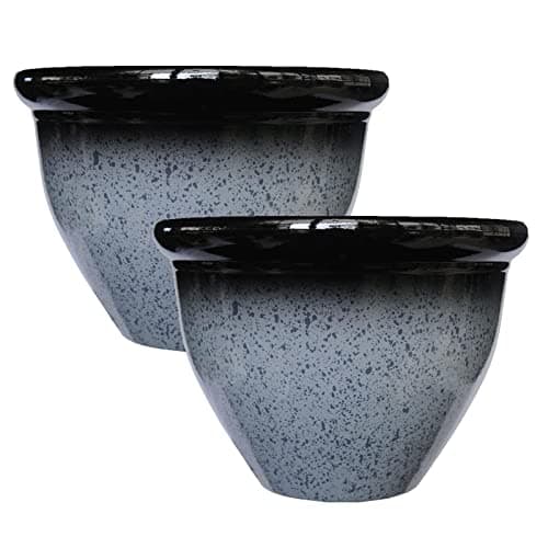 Image of simpa Speckle Glaze Effect Plastic Planter Pots - GREY, Set of 2 Pots - 30cm (H) x 39.5cm Diameter