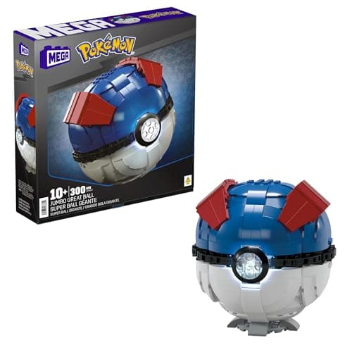 Image of MEGA Pokémon Building Toys for Adults, Buildable Jumbo Great Ball with 299 Pieces and Lights, 5 in Tall, for Collectors, HMW04