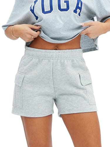 Image of Women Workout Fitness Lounge Comfy Sweat Shorts Athletic Running Drawstring Terry Cotton Shorts Grey M
