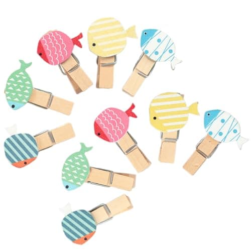 Image of CLISPEED Clothespins Hold Mini 50pcs Multi-function Wooden Photo Pegs for and, Tightly with Tropical Fish Design Paper Cards Crafts Things