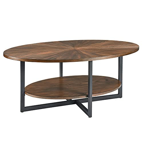 Image of MODERION Oval Coffee Table, Living Room Table with 2-Tier Storage Shelf, Solid Wood, Minimalist Natural Style, 110 x 66 x 45.5 cm (Brown)