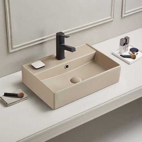 Image of Milano Elements Sand Rectangular Countertop 1 Tap Hole Bathroom Basin Sink - 500mm x 350mm