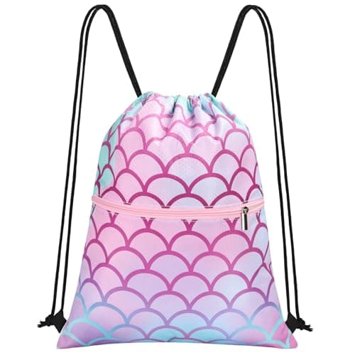 Image of HAGOT Drawstring Bags for Kids, Waterproof Gym PE Bag with Zippered Pocket, String Backpack for Beach Swimming Pool School