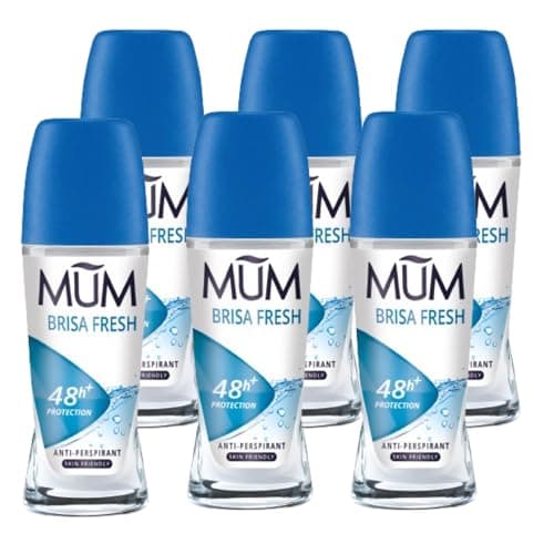 Image of Mum Brisa Fresh Roll On Deodorant, 48 Hours Plus Protection, Anti-Perspirant, Vegan, Sustainable Glass Bottle, Alcohol Free Womens Mens Deodorant, Fresh Breeze Fragrance, 50 ml, Pack of 6