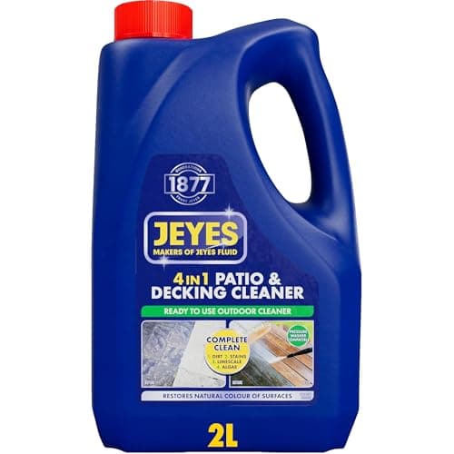 Image of Jeyes 4 In 1 Patio & Decking Cleaner (2 Litre). Patio Cleaner Fluid for Paths, Drives, Decking & Fencing - Outdoor Disinfectant Liquid or Pressure Washer Detergent - Tackles Dirt, Algae & Stains