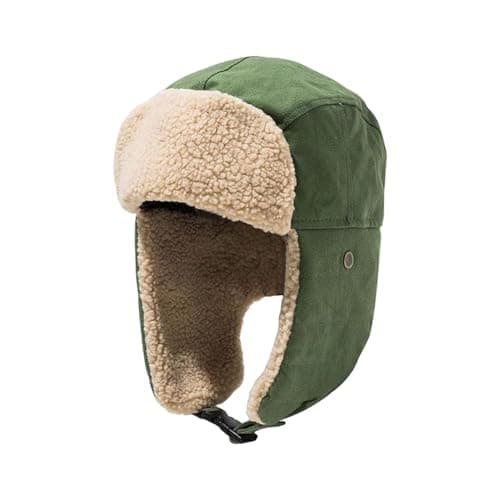 Image of CQQNIU Unisex Military Green Cotton Trapper Hat, Ear Protection, Winter Warmth, Ski, Outdoor, Daily Use
