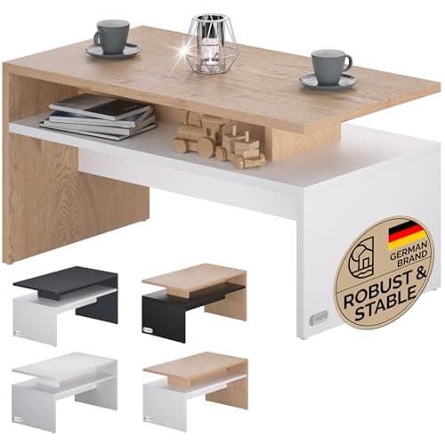 Image of CASARIA® Sacramento Coffee Table With Storage Space | 95x55x50cm Scratch-Resistant Surface | 50kg Load Capacity Modern Design Living Room Home Office Sofa Side Table | White Sonoma Oak