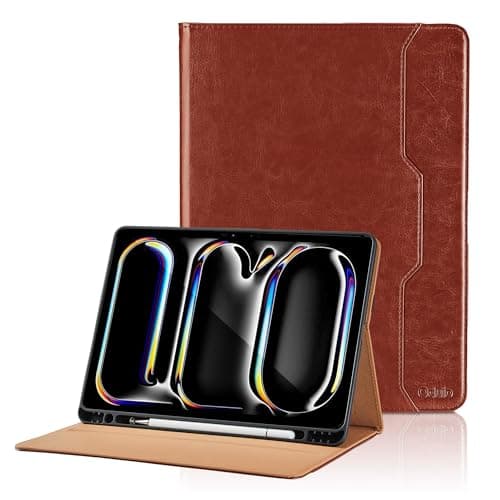 Image of Case for iPad Pro 11 Inch M5 2025 / iPad Pro 11 M4 2024 Cases (6th/5th Generation) Leather Folio Protective Cover with Pocket&Pencil Holder, Multi-Angle Viewing Stand Covers with Pencil Holder -Brown