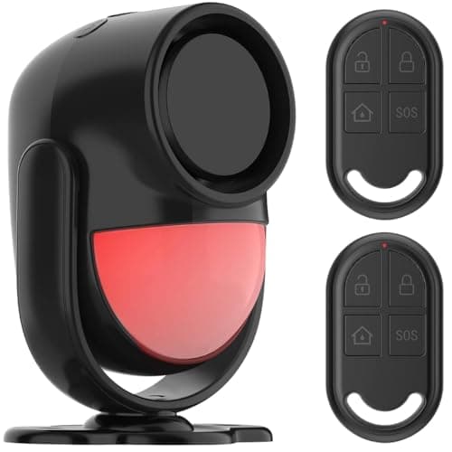 Image of Garage Shed Alarm with Remote, Shed alarm for Home Ranch Van Carport Shop Infrared Detection Technology with 328ft Remote SOS Button Battery Powered 125db Extra Loud (Black - 2 Remotes)