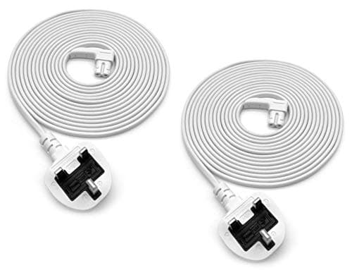 Image of Brighton Vebner 2-Pack Power Cord Compatible with Sonos Play One, Play-1 and One SL. Also compatible with Samsung HW-Q950 & SWA-9500S/XE, UK Version (2-Pack, White, 3 Meters)