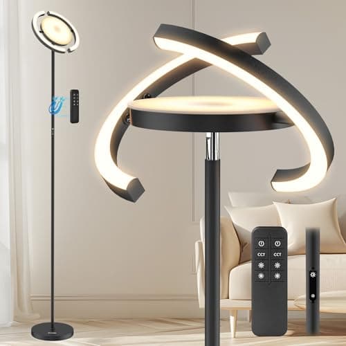 Image of FIMEI Floor Lamp, Stepless Dimming & 3000K - 6000K Color Temperatures, Remote/Touch Independent Control, Eye-Protecting, Uplighter Floor Lamp for Living Room, Central Lamp Upward, Black