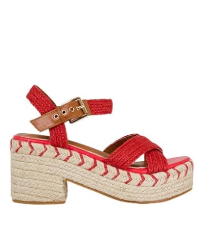 Image of Joe Browns Womens Espadrille Platform Sandals with Crossover Straps, Red, UK 4