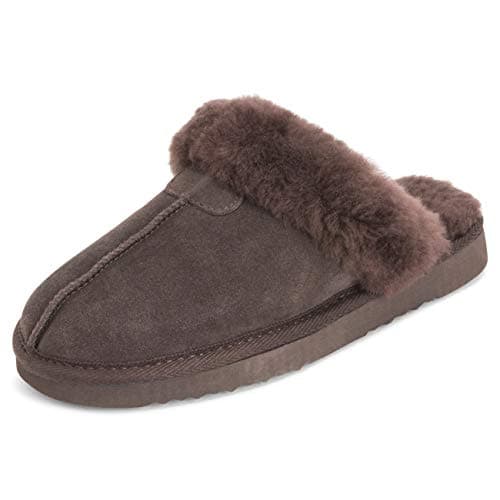 Image of Polar Women’s Suede Winter Mules Slippers - Warm Faux Sheepskin Lining, Australian Style - Indoor House Shoes with Non-Slip Sole - Brown - UK 4