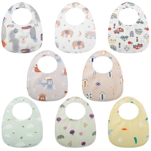 Image of Lanjue 8 Packs Baby Bandana Dribble Bibs, Soft Cotton Teething Bibs Waterproof Drool Bib with Adjustable Snaps for 0-36 Months Unisex Newborn Baby Girls