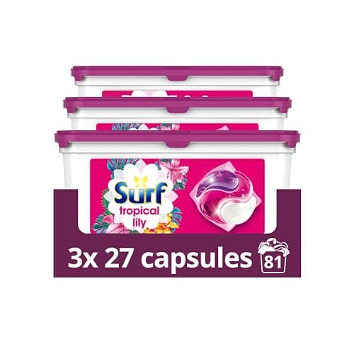 Image of Surf Tropical Lily 3 in 1 Capsules Washing Capsules even more fragrance* for brilliantly clean laundry every time 3x 27 capsules (81 washes)