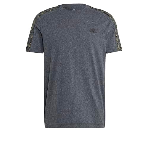 Image of adidas Men's Essentials Single Jersey 3-stripes Tee Short Sleeve T-Shirt, Dark Grey Heather/Black, S