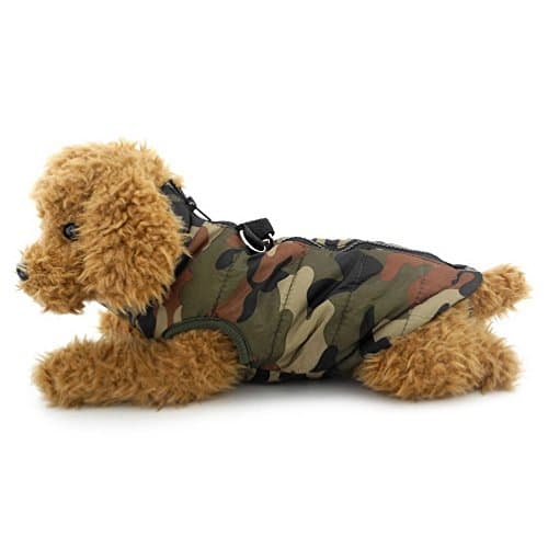 Image of SELMAI Camo Waterproof Small Dog Cat Winter Coat Quilted Vest Jacket Harness with D-ring Pet Puppy Puffer Coat Chihuahua Cold Weather Clothes Boy Apparel Army Green L